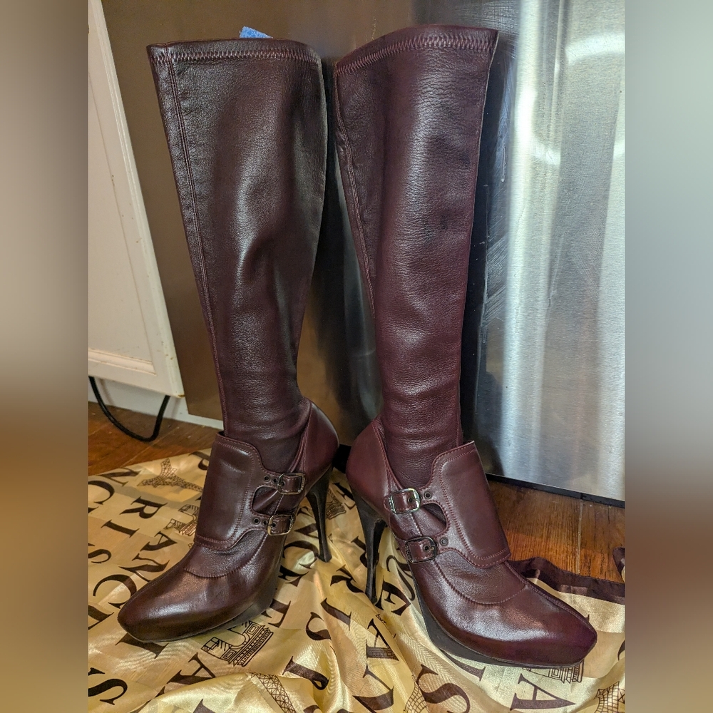 AUTHENTIC Celine Oxblood Platform Leather Boots